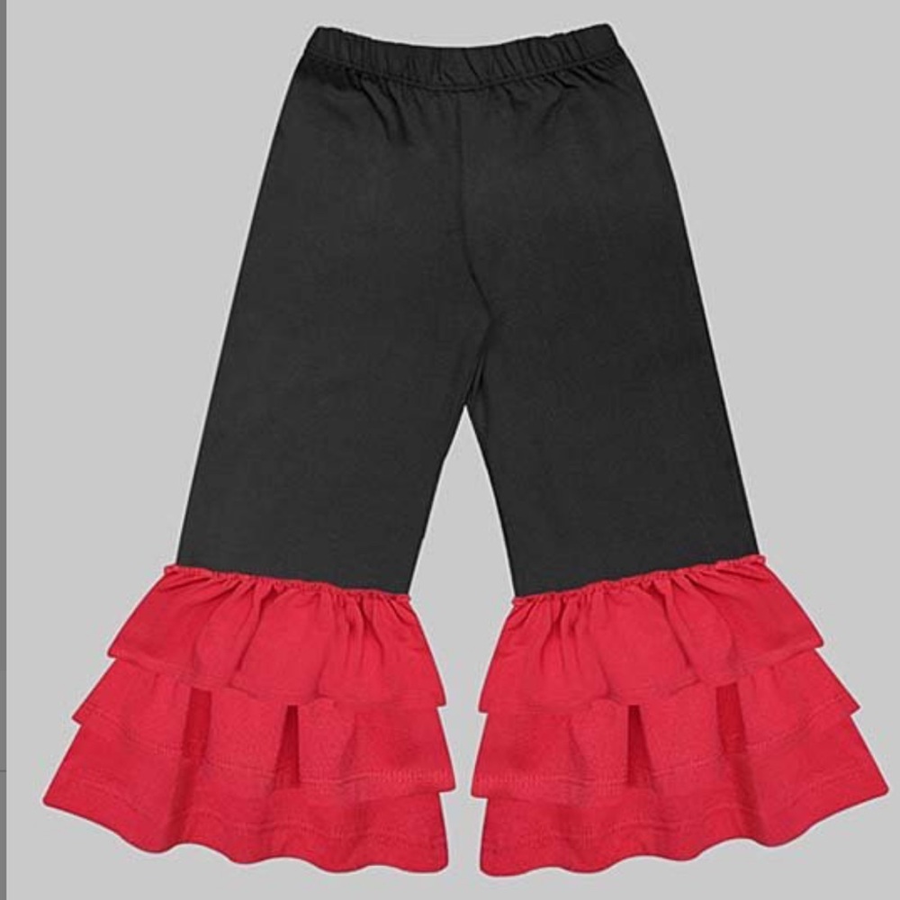3 for$15 Black w/ red ruffle hem pants sz 6-worn once due to outgrowing
